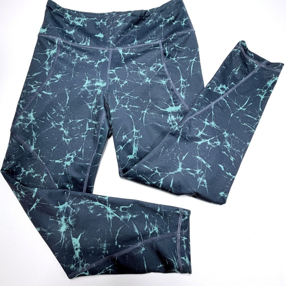Patagonia Womens Small Leggings Blue Green Marble Print High Waist Yoga Workout